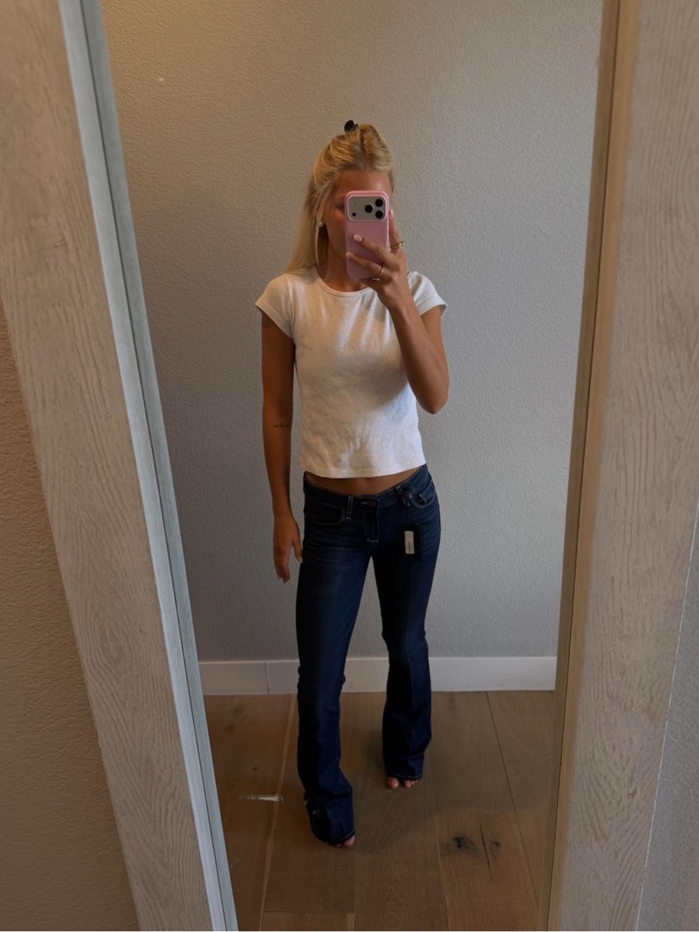 PAIGE - LOU LOU Mid Rise Skinny Flare (Transcend) Dark Blue Flare Jeans